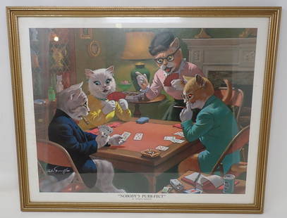 Arthur Sarnoff Nobody's Purr-Fect Cat Print: Poker Playing cats is approx 17" x 21"