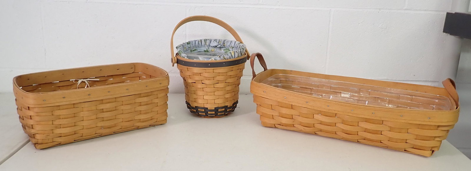 3 Longaberger Baskets: Far right one is approx 8 5/8" x 17" x 4" tall.