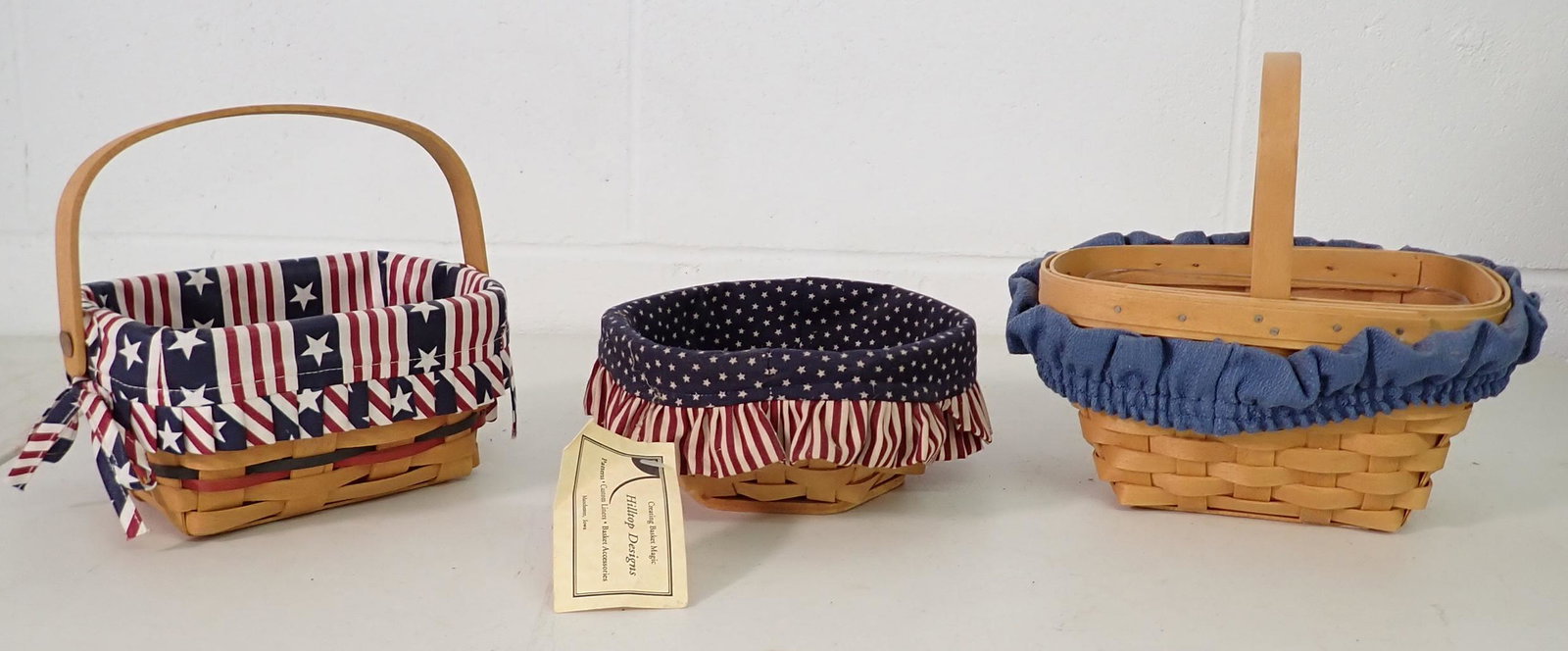 3 Longaberger Baskets: Far right one is appro 5 1/4" x 7 7/8"x 8" tall ( to top of handle)