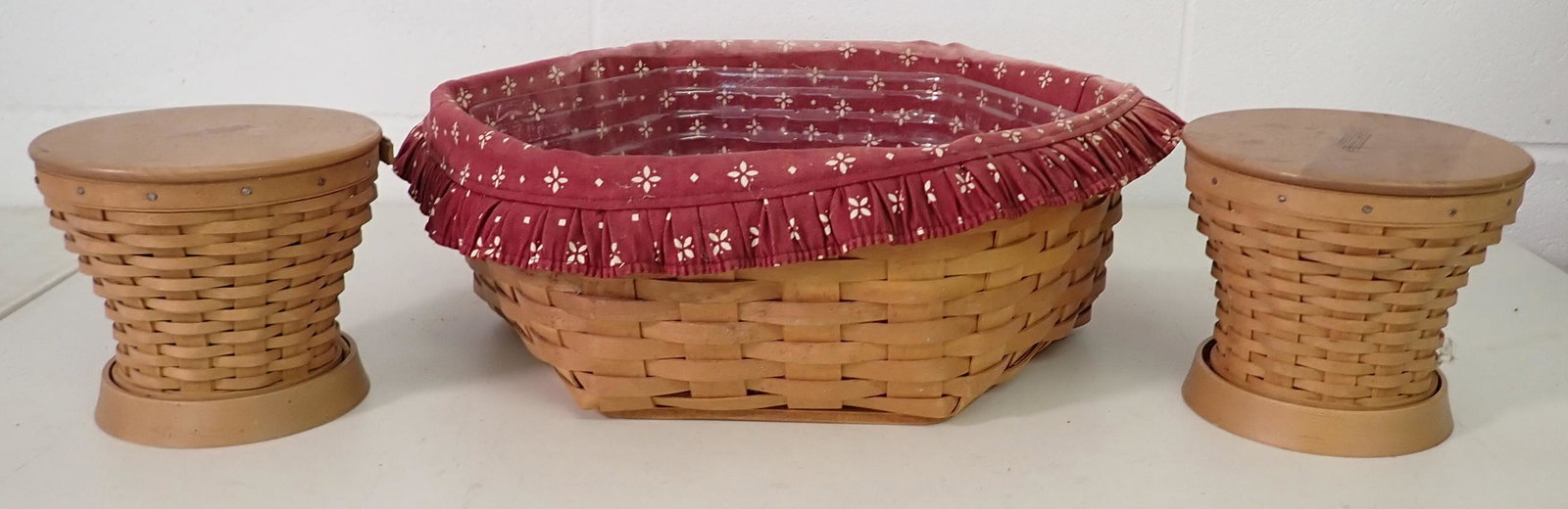 3 Longaberger Baskets: Largest is approx 13" x 14" x 5" tall.