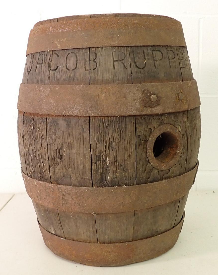 Jacob Ruppert Wooden Liquor Keg: Approx 12 1/2" in diameter and 16" tall