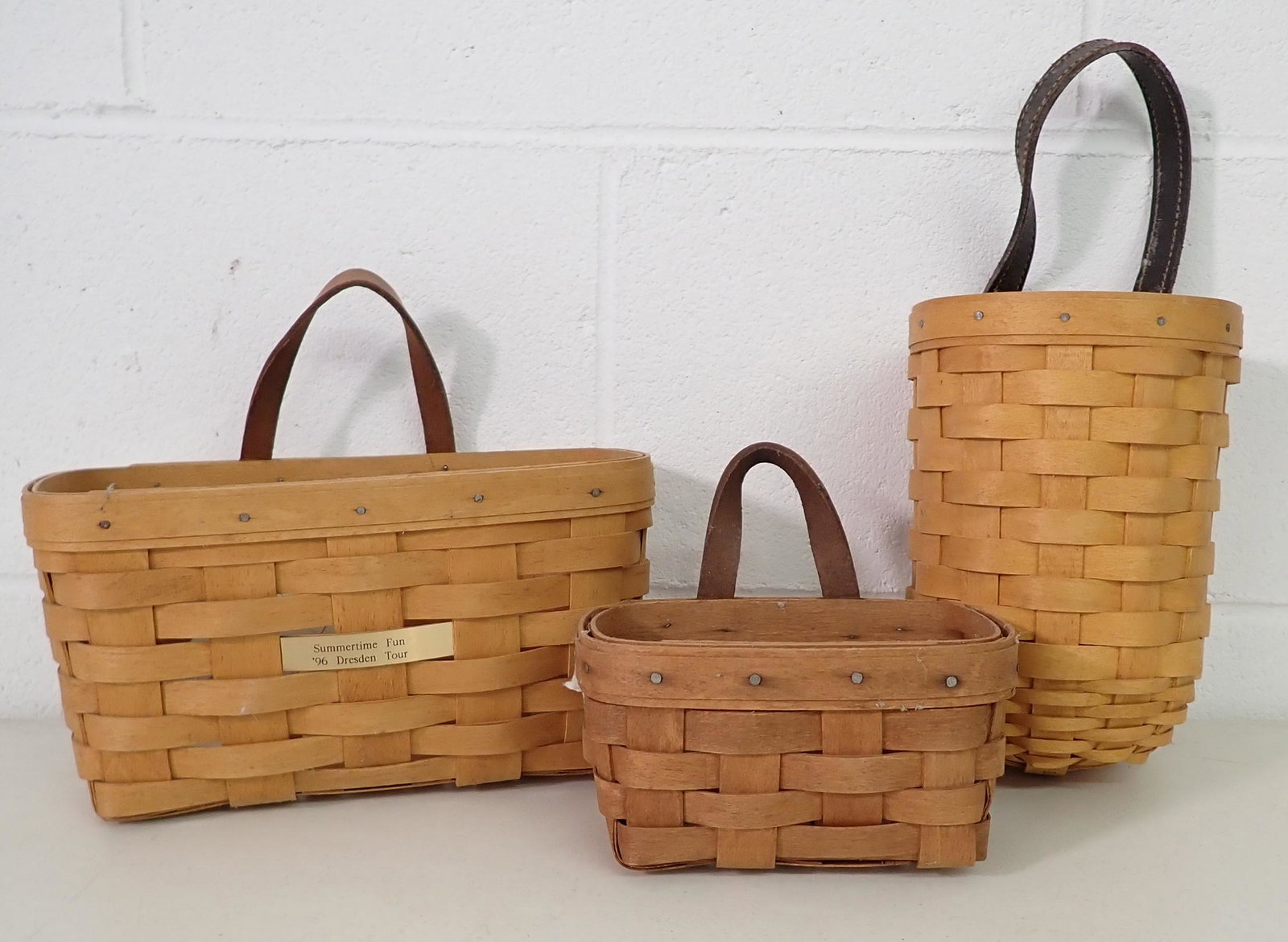 3 Longaberger Baskets: One on left is apprx 5" x 9" x 5" tall