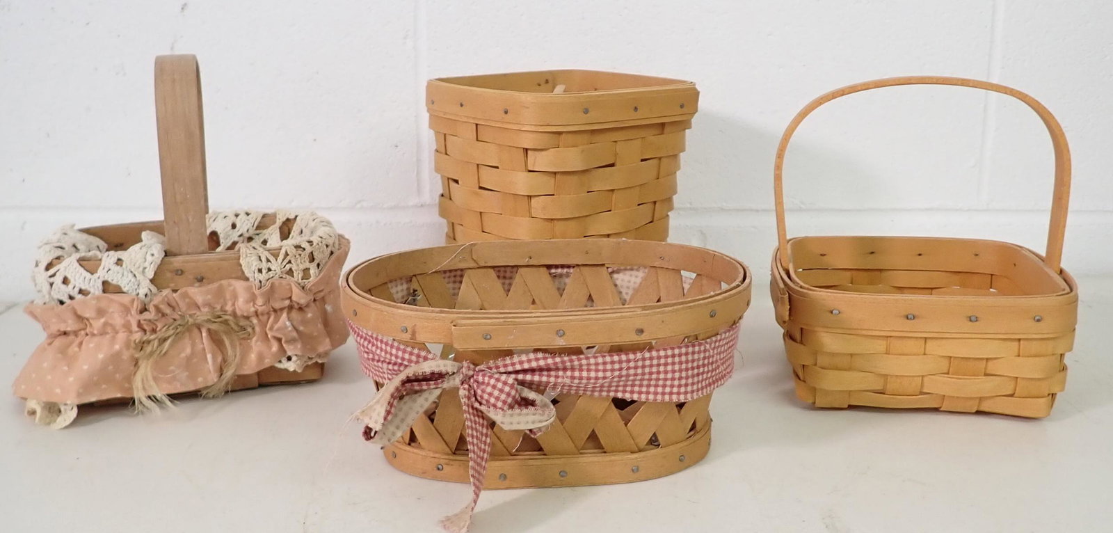 4 Longaberger Baskets: Tallest is approx 5 3/8" x 5 3/8" x 6" tall