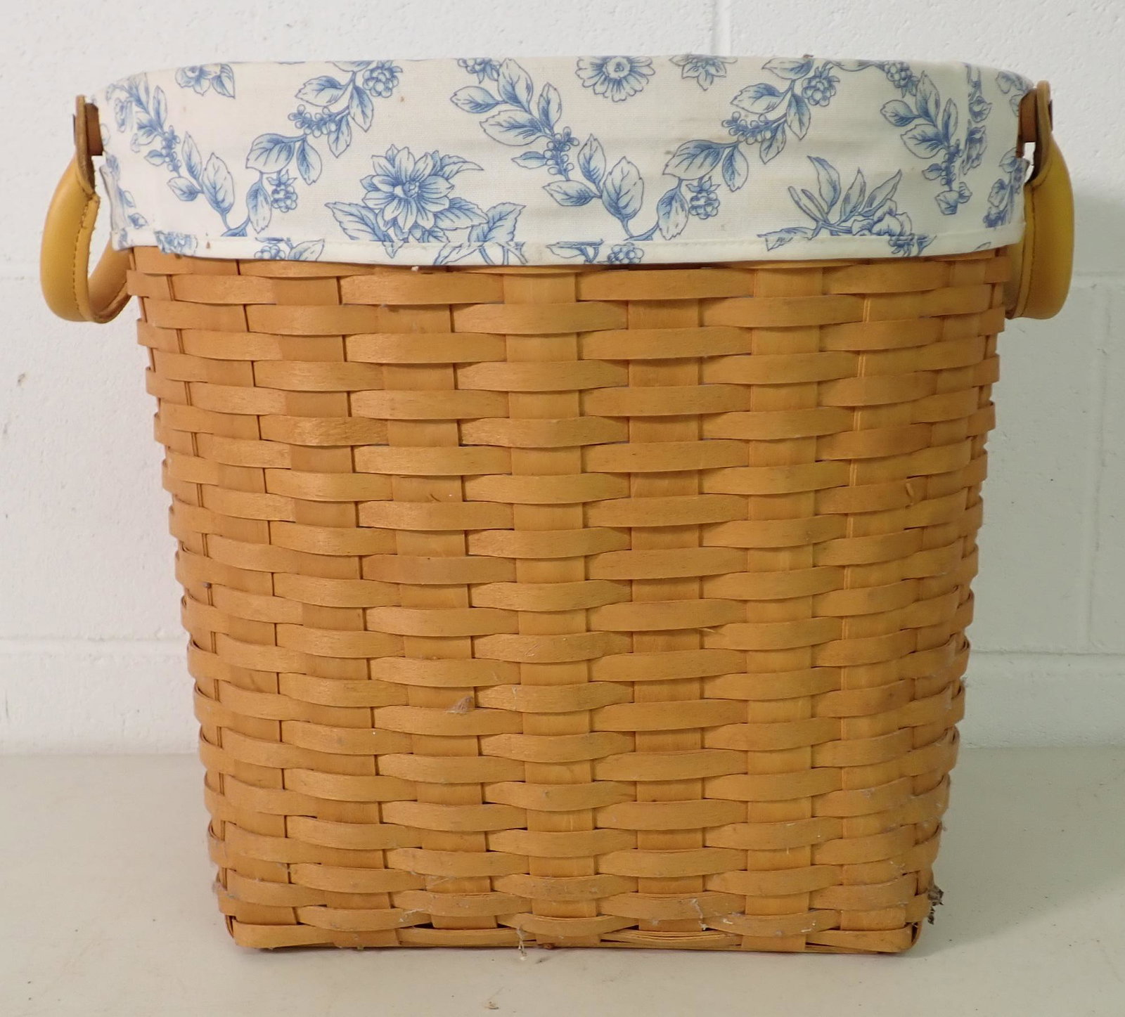 Longaberger Basket: Approx 11 1/2" x 14 1/4" x 13" tall. Has protector and liner.