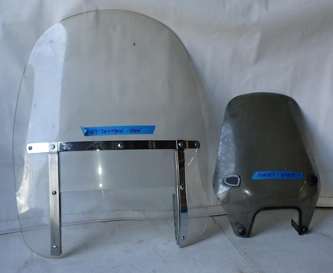 2 Harley Davidson Windshields: One on left is apprx 22 1/2" x 27". NO SHIPPING