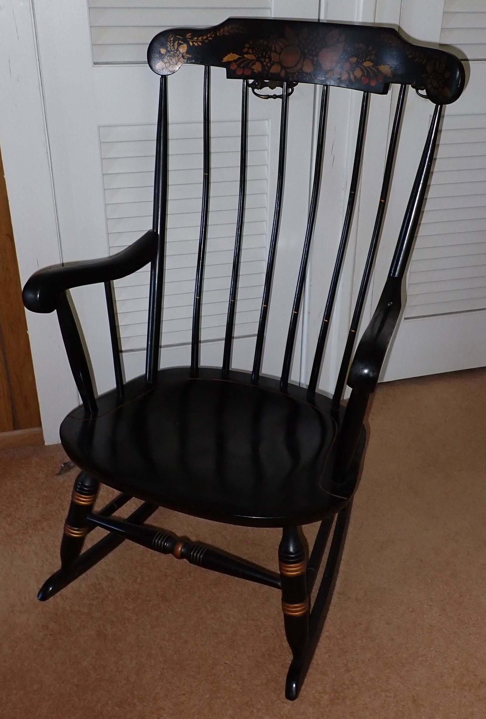 Nichols & Stone Rocker: Approx 24 1/2" wide, 14 1/2" to seat, 18 1/4" deep, 40 1/2" tall. Buyer to remove from second floor. NO SHIPPING