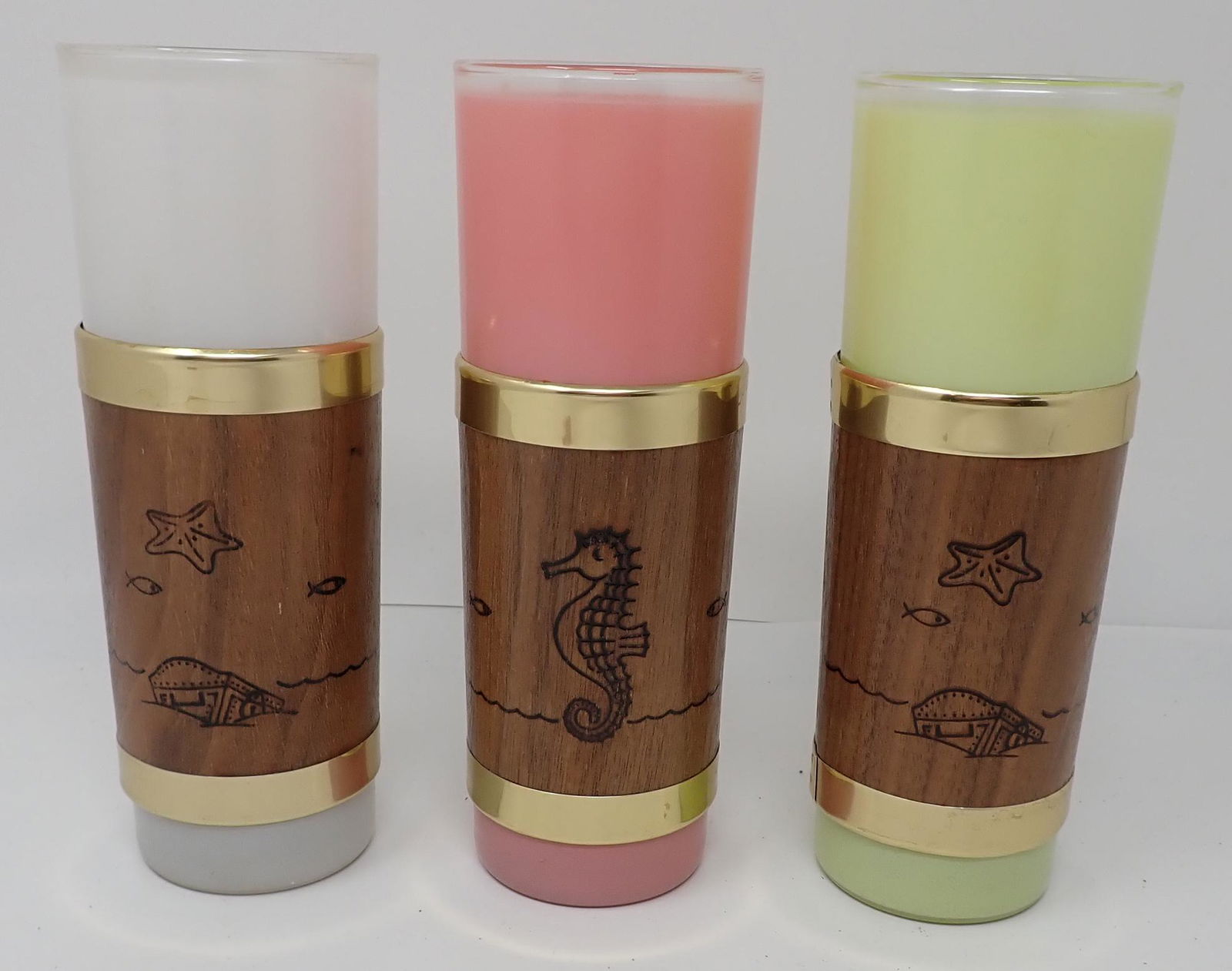 Frosted Seahorse Starfish Glasses: Approx 2 1/2" in diameter and 7" tall.