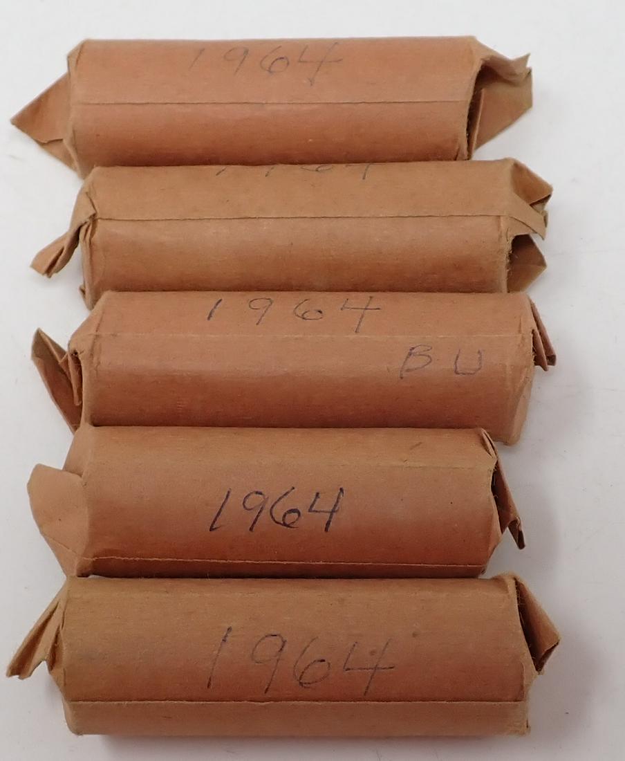 5 Rolls of 1964 Quarters (1 of 2)