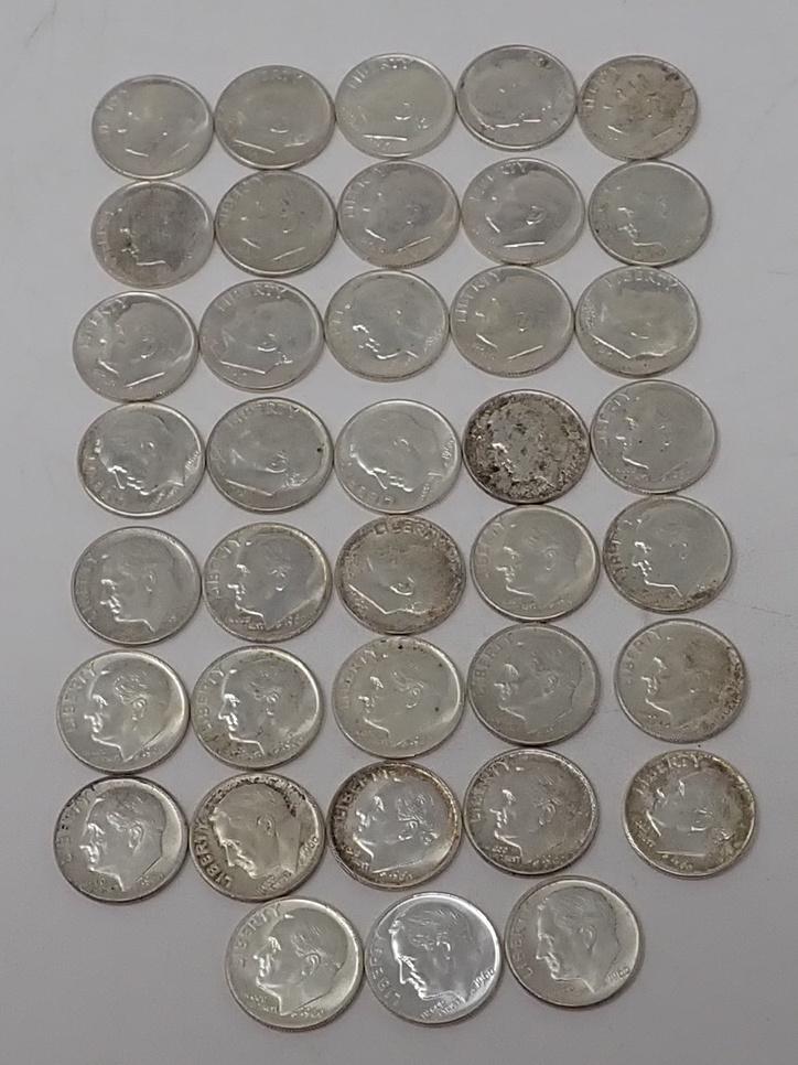 (38) 1960 Silver Roosevelt Dimes: 38 dimes