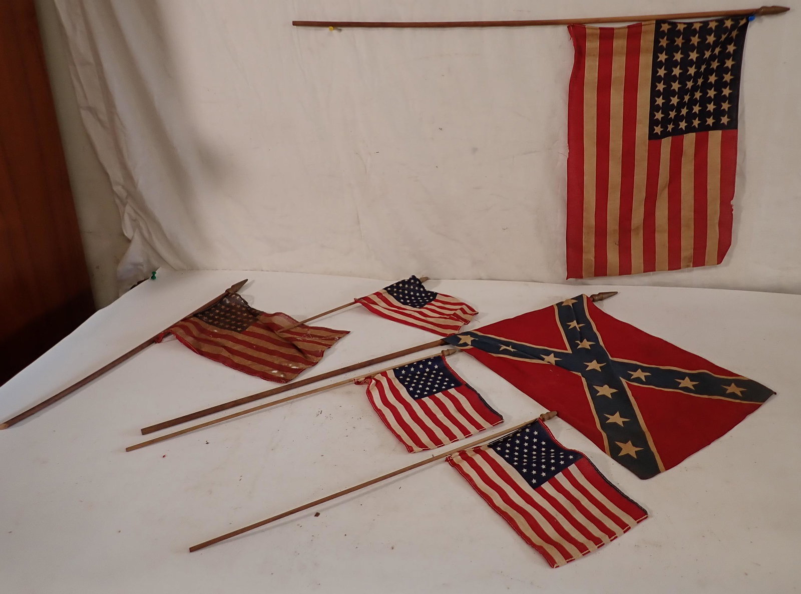American & Confederate Flags: Largest are approx 11" x 16 1/2"