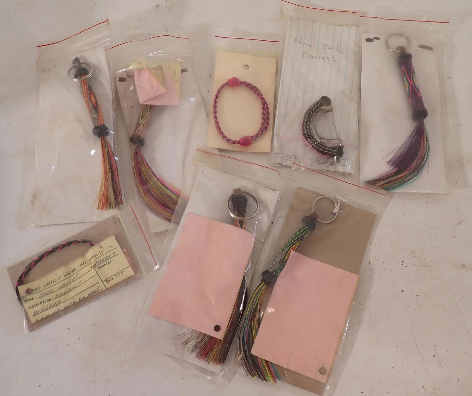 Montana State Prison Bracelets Keychains: All made in Montana state prison and says what prisoner made them.