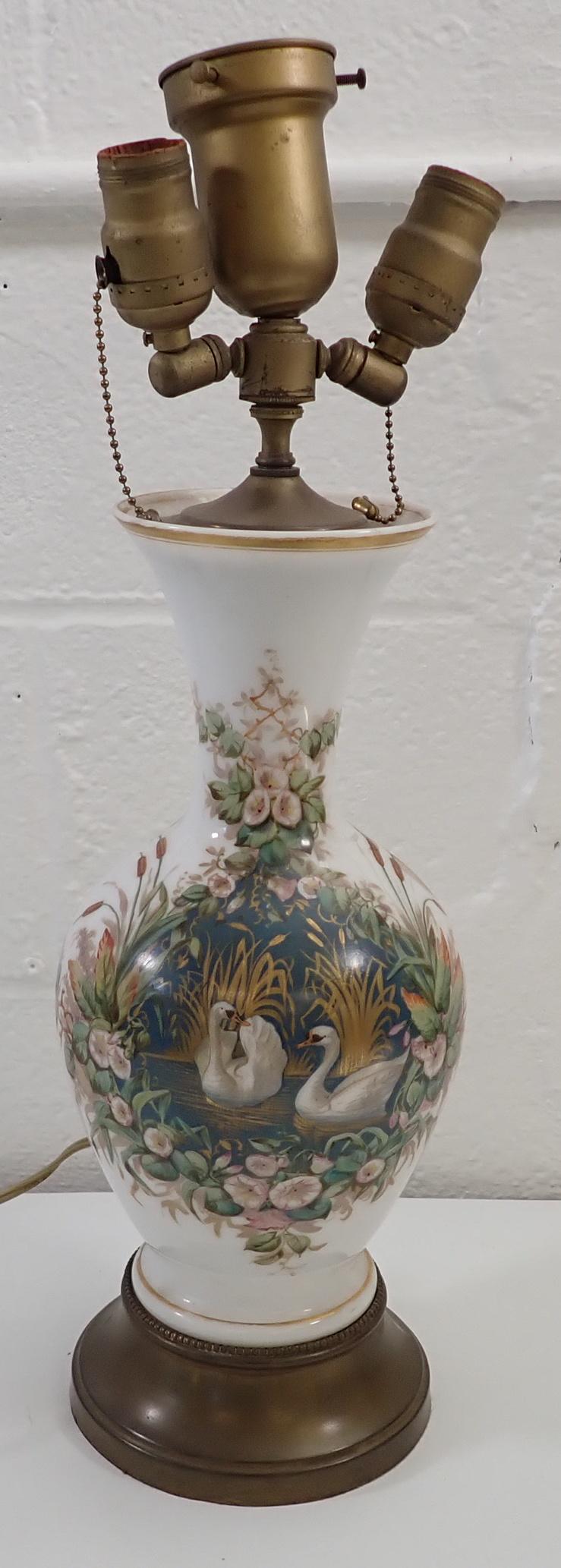 Porcelain Table Lamp w/ Ducks & Bird: Hand painted lamp is apprx 22 1/4" tall. If shipping is needed, it would be packed and shipped thru our local UPS Store. It is recommended to call/email them to get a quote
