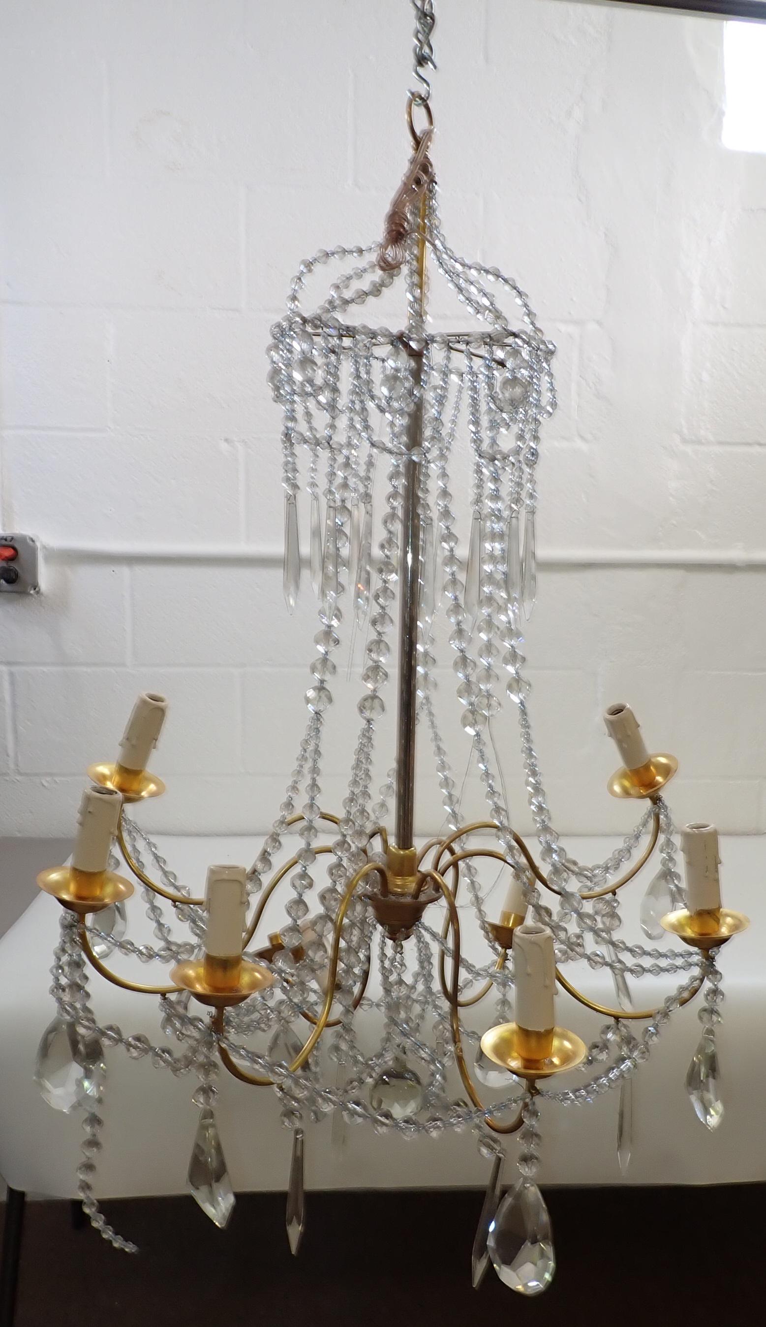 French 8 Arm Brass & Crystal Chandelier (1 of 6)