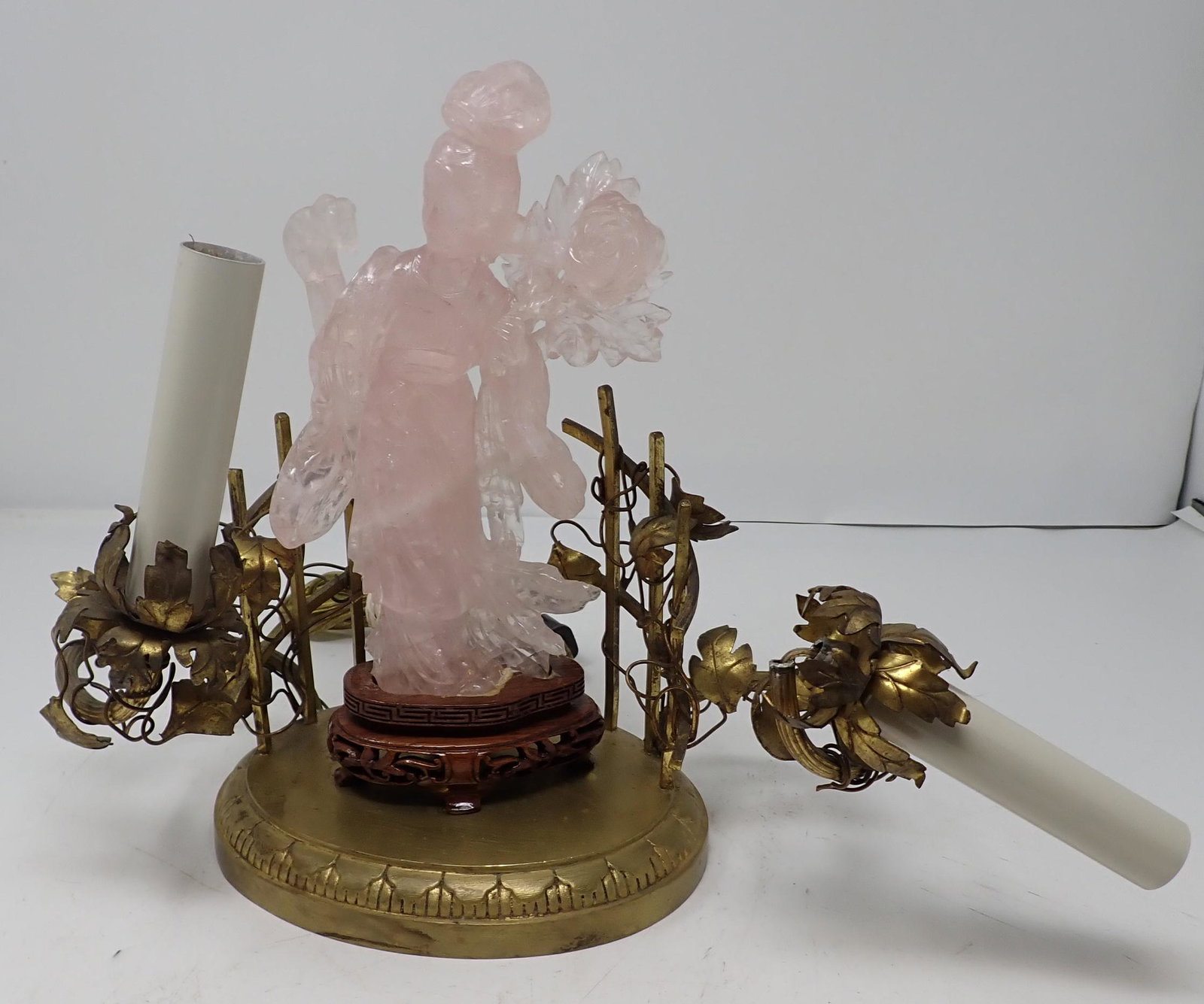 French Brass Jade Style Lamp: Approx 4 3/4" x 6 3/4" x 10 3/4".
