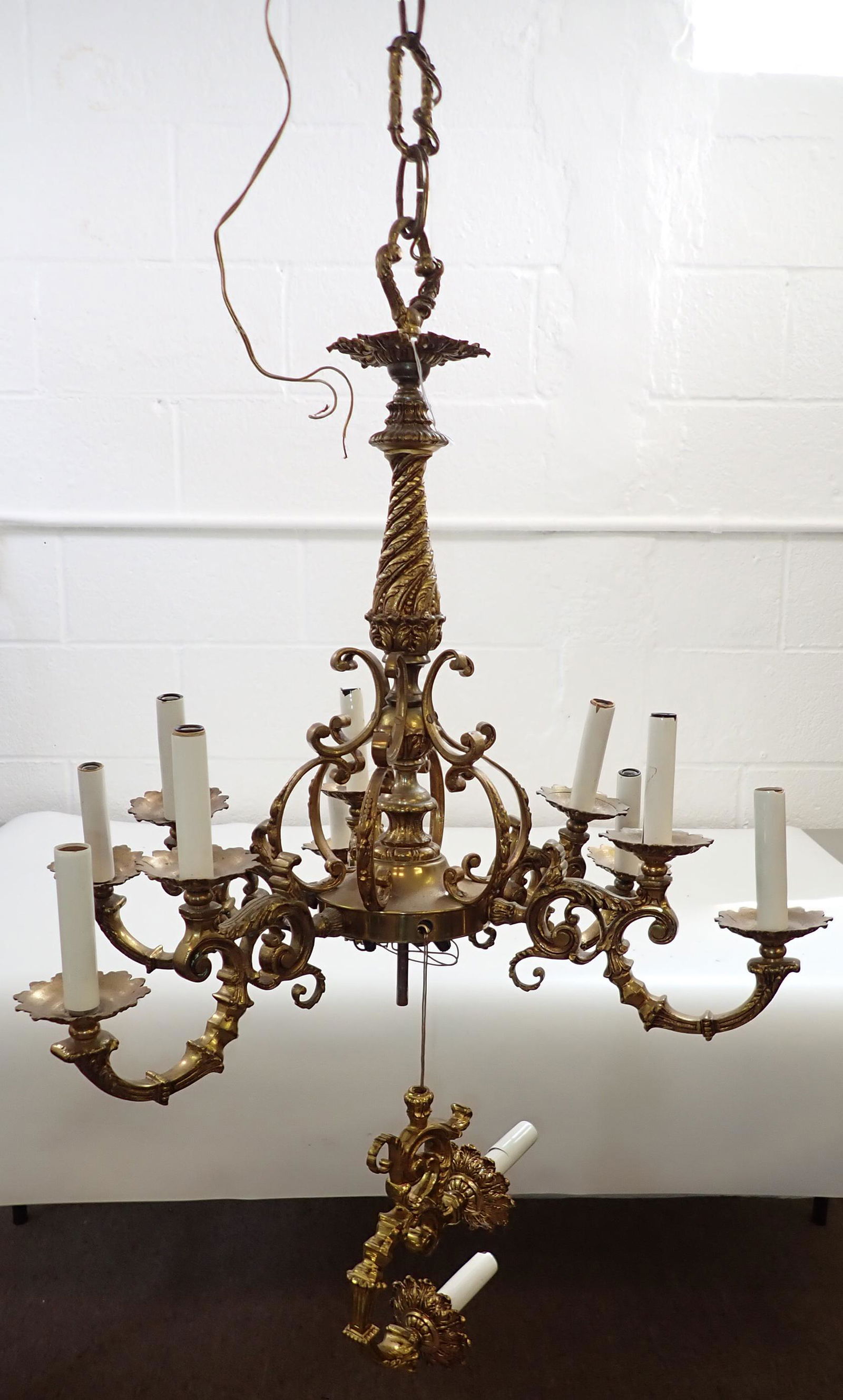 Brass 6 Arm Chandelier w/ 12 Lights (1 of 7)