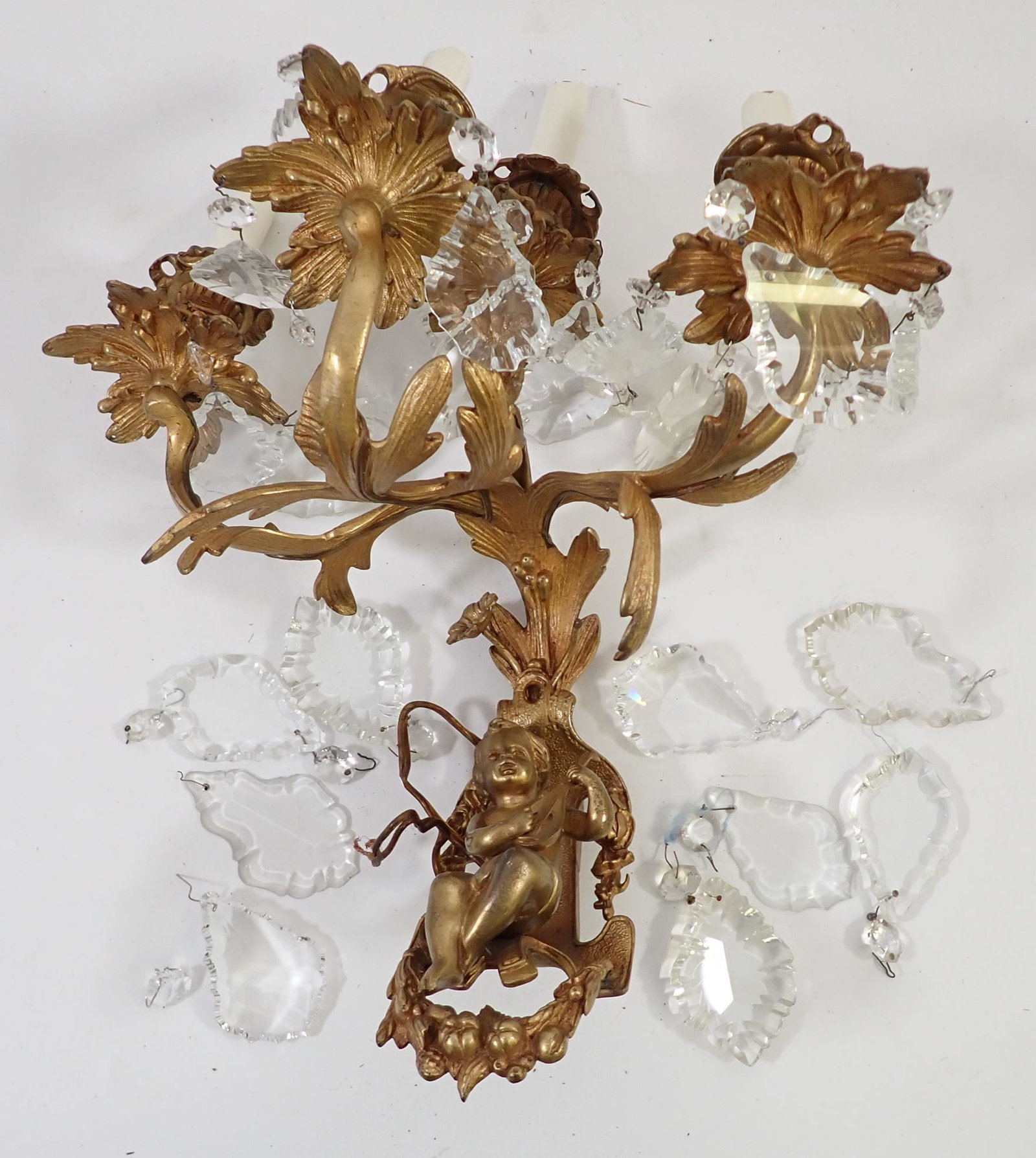 Brass 4 Arm Chandelier w/ Cherub: Approx 14 1/2" in diameter and 17" tall. If shipping is needed, it would be packed and shipped thru our local UPS Store. It is recommended to call/email them to get a quote before bidding.