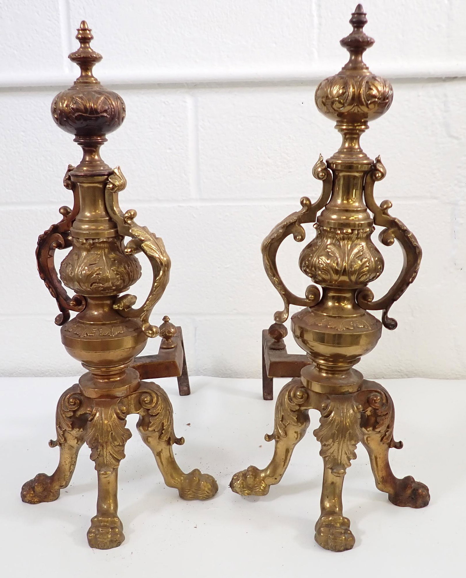 Bronze Andirons: Approx 10 1/4" wide, 23" tall, 13 3/4" deep. It is recommended to call/email them to get a quote before bidding, we will not refund because of shipping prices.