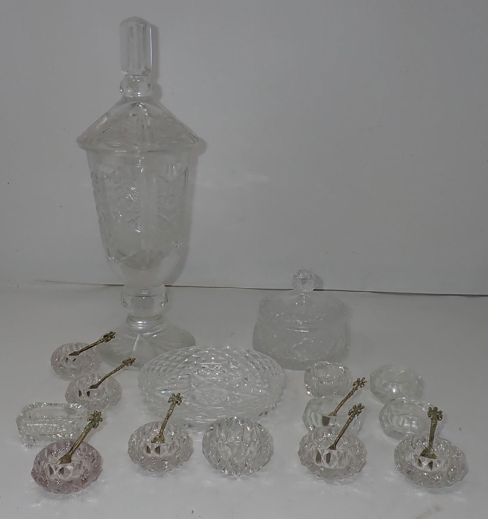 Pressed Glass Jar Crystal Salts Sugar Bowl & Dish (1 of 7)