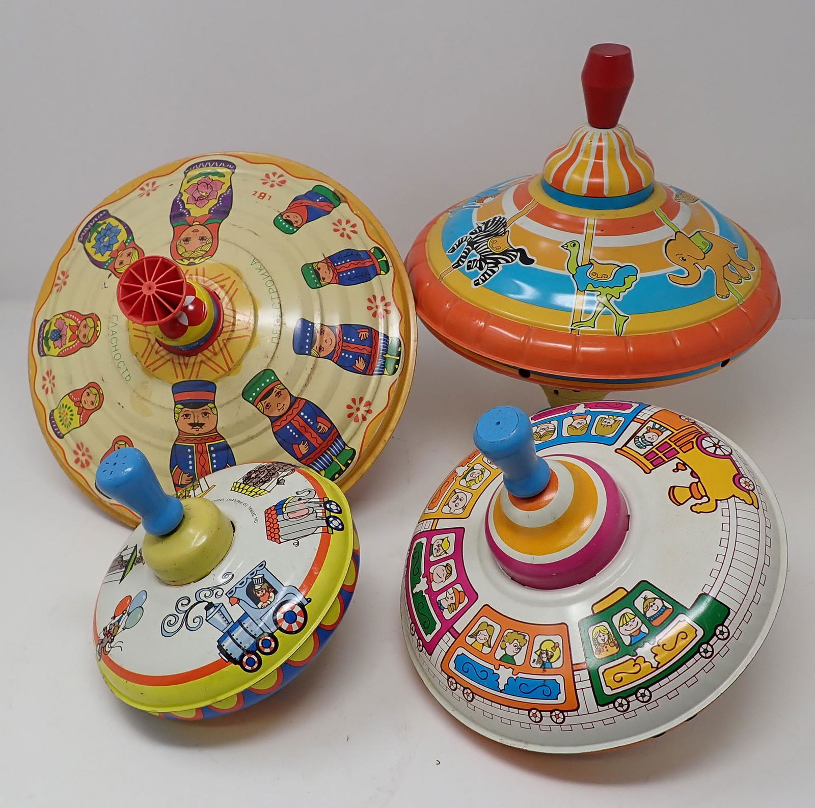 Lorenz Bolz Ohio Art Misc Spinning Tops: Largest spinning top is approx 9" in diameter