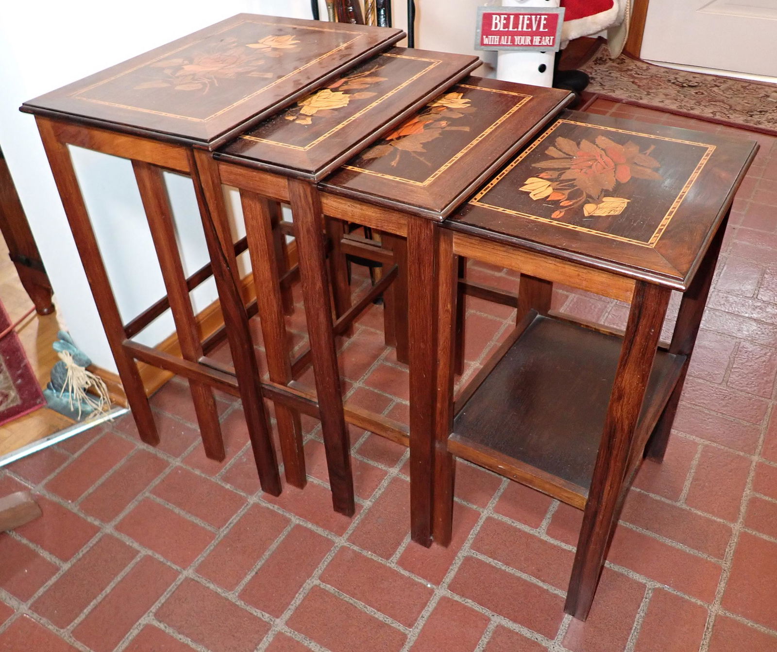 Set of 4 Nesting Tables w/ Floral Marquetry (1 of 8)