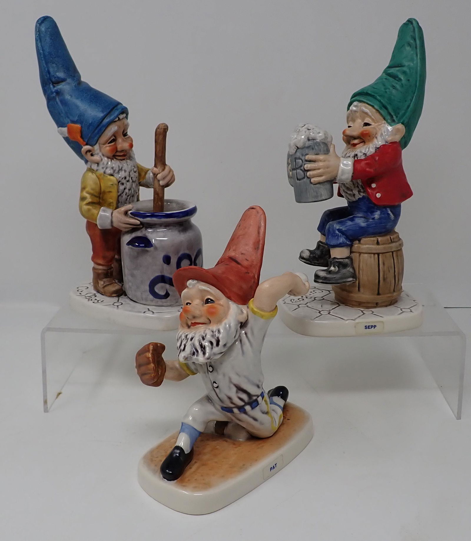 3 Goebel Co Boy Gnome Figurines: Tallest is apprx 8" tall