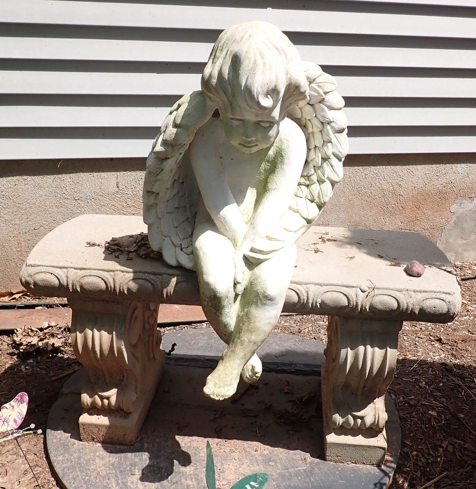 Concrete Garden Bench & Cherub (1 of 1)