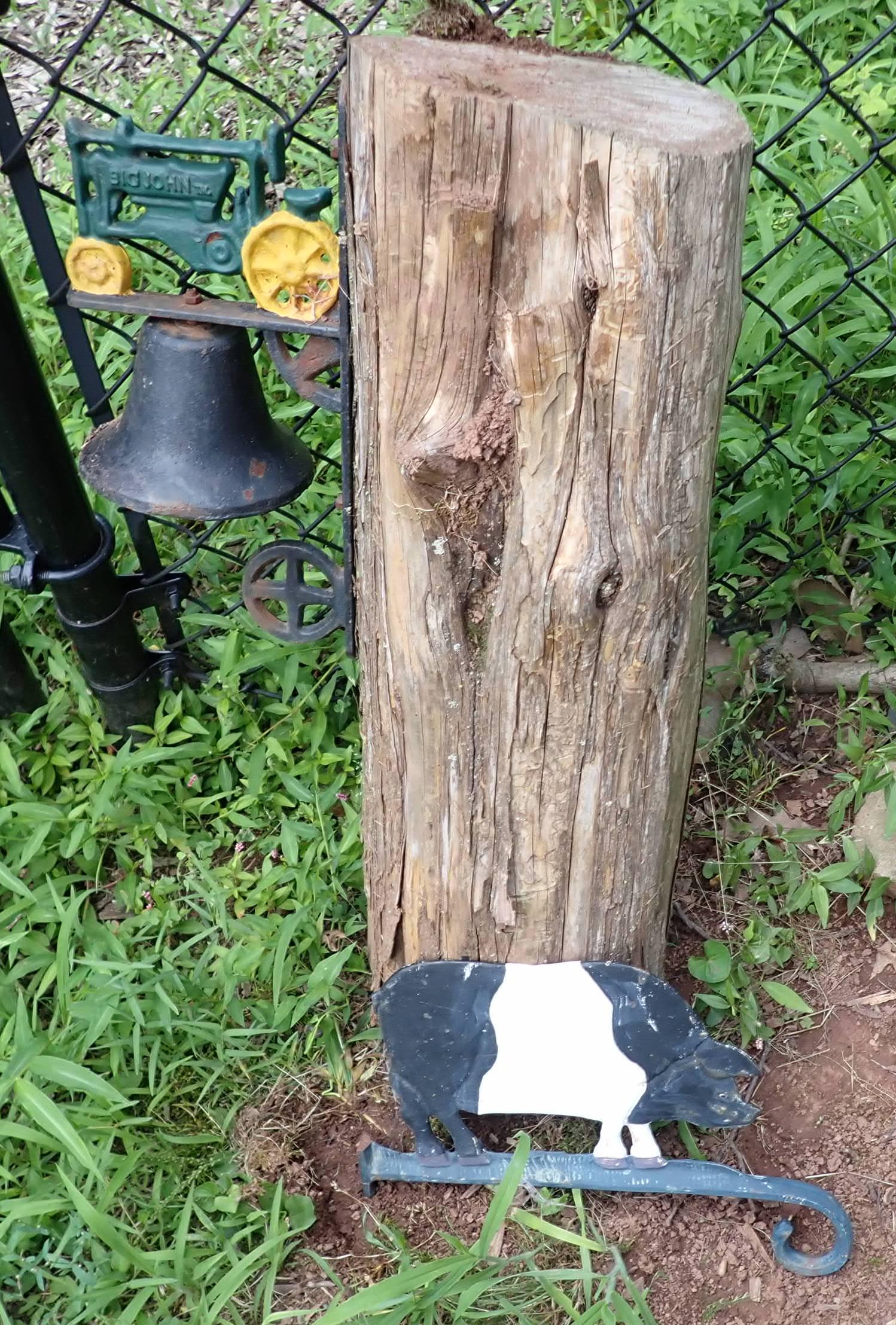 John Deere Tractor Bell: Bell is mounted to log. No shipping