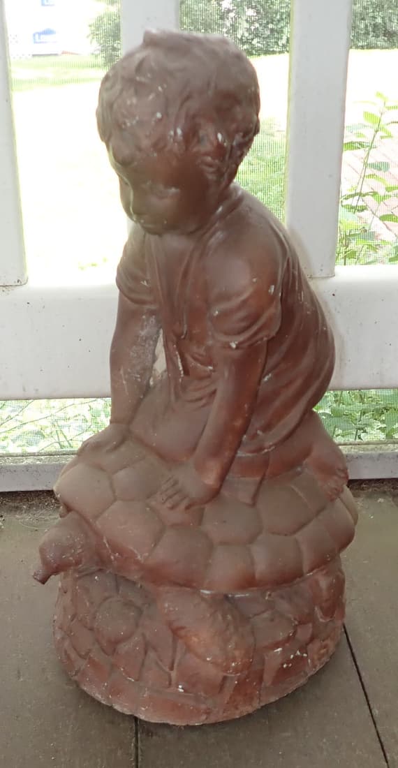 Boy on Turtle Concrete Fountain (1 of 1)