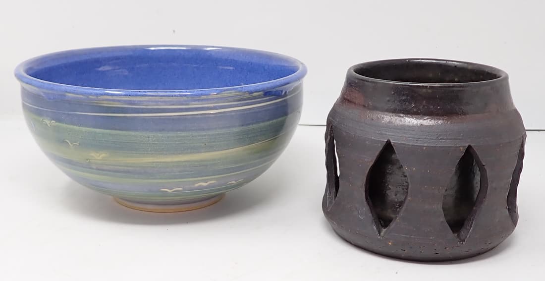 Pottery Bowl & Candle Holder: Bowl is approx 8 1/4" in diameter and 4" tall.
