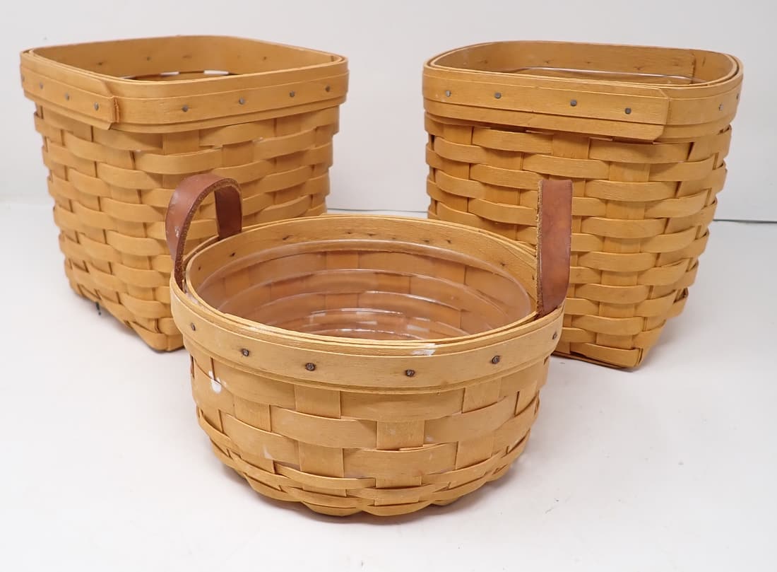 3 Longberger Baskets: Largest are approx 6 1/4" x 6 3/4" x 6 1/2" tall