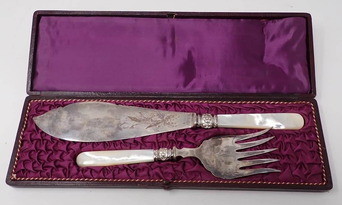 Cutlery w/ Mother of Pearl Handles: Knife is approx 12 1/2" tall