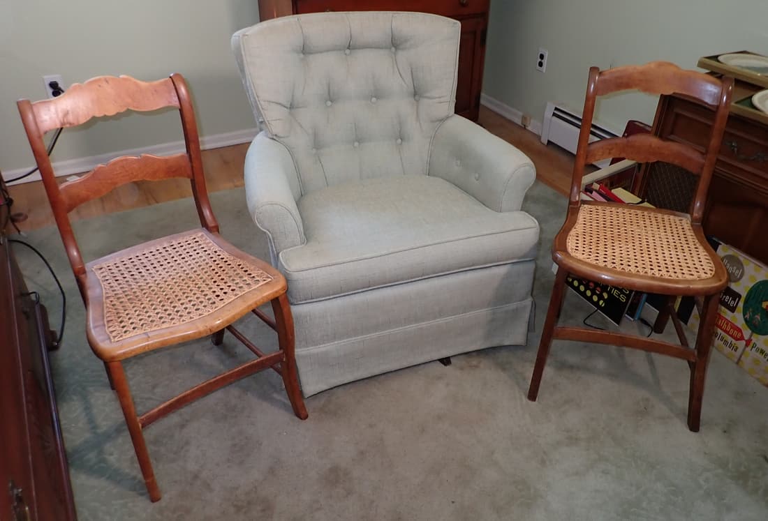 Swivel Rocker & 2 Cane Seat Chairs (1 of 3)