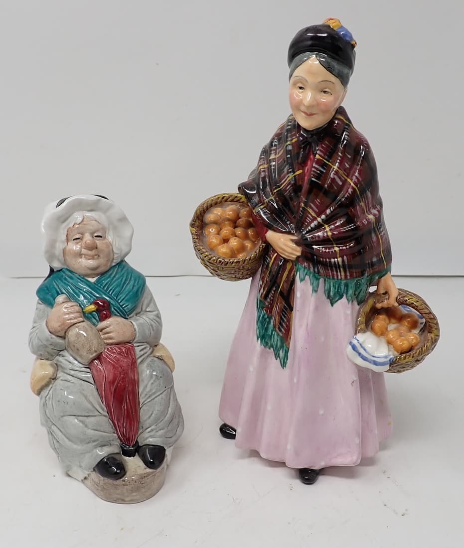 Charles Dickens Toby Jug Royal Daulton Lady: Daulton Orange Lady is approx 8 1/2" tall.