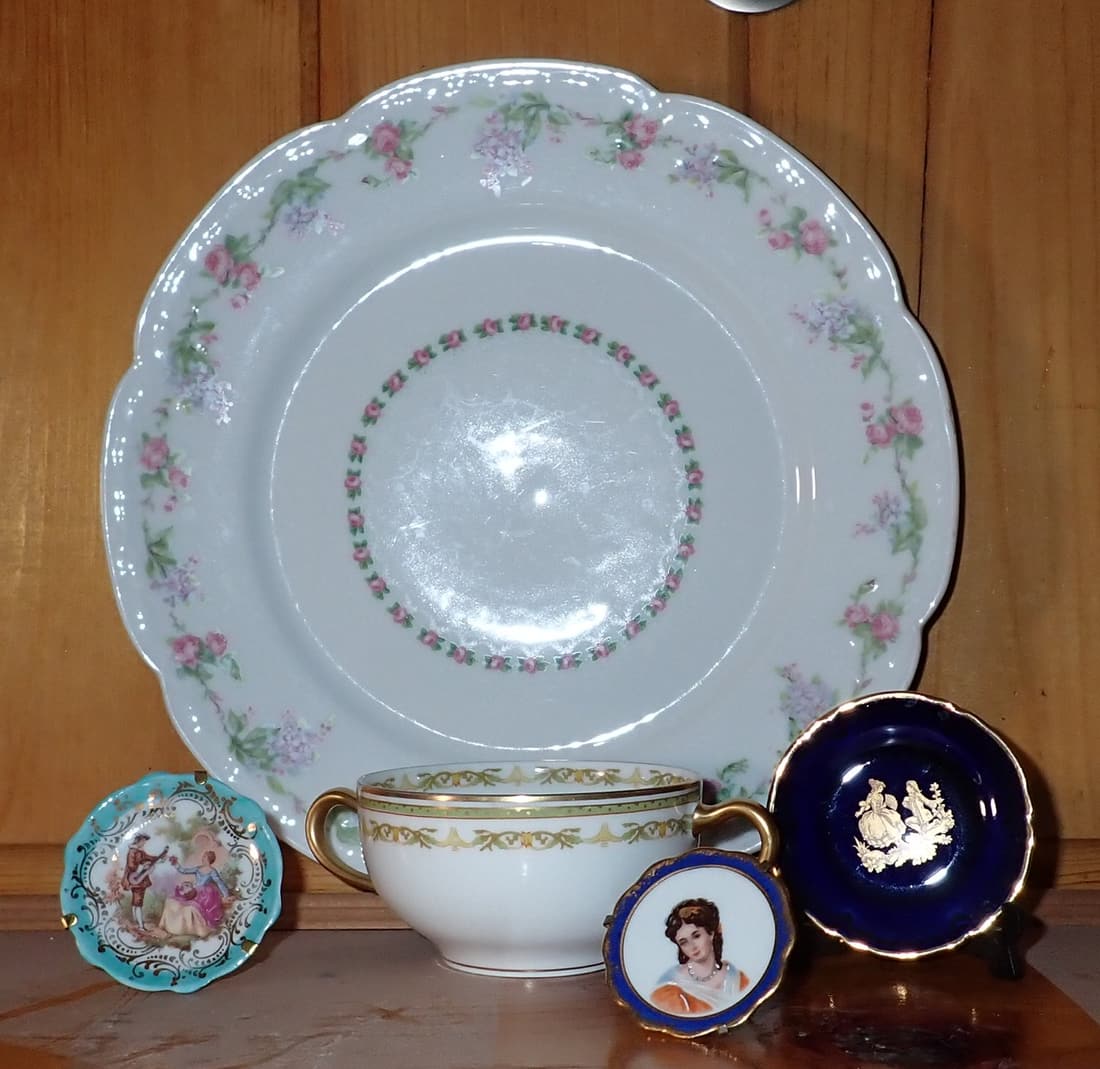 Limoges Plates 2 Handled Cup: Large plate is approx 9 7/8" in diameter