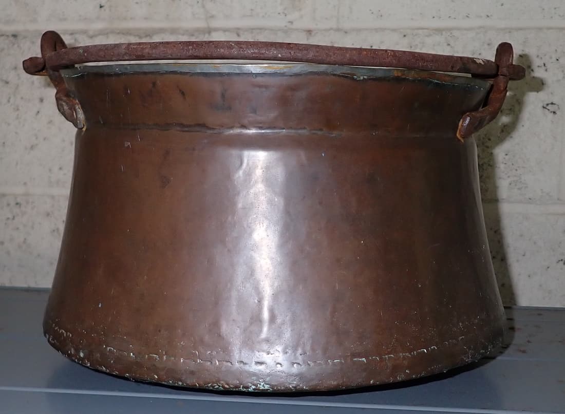 Dove Tailed Hammered Copper Pot: Approx 13" in diameter and 7 1/2" tall