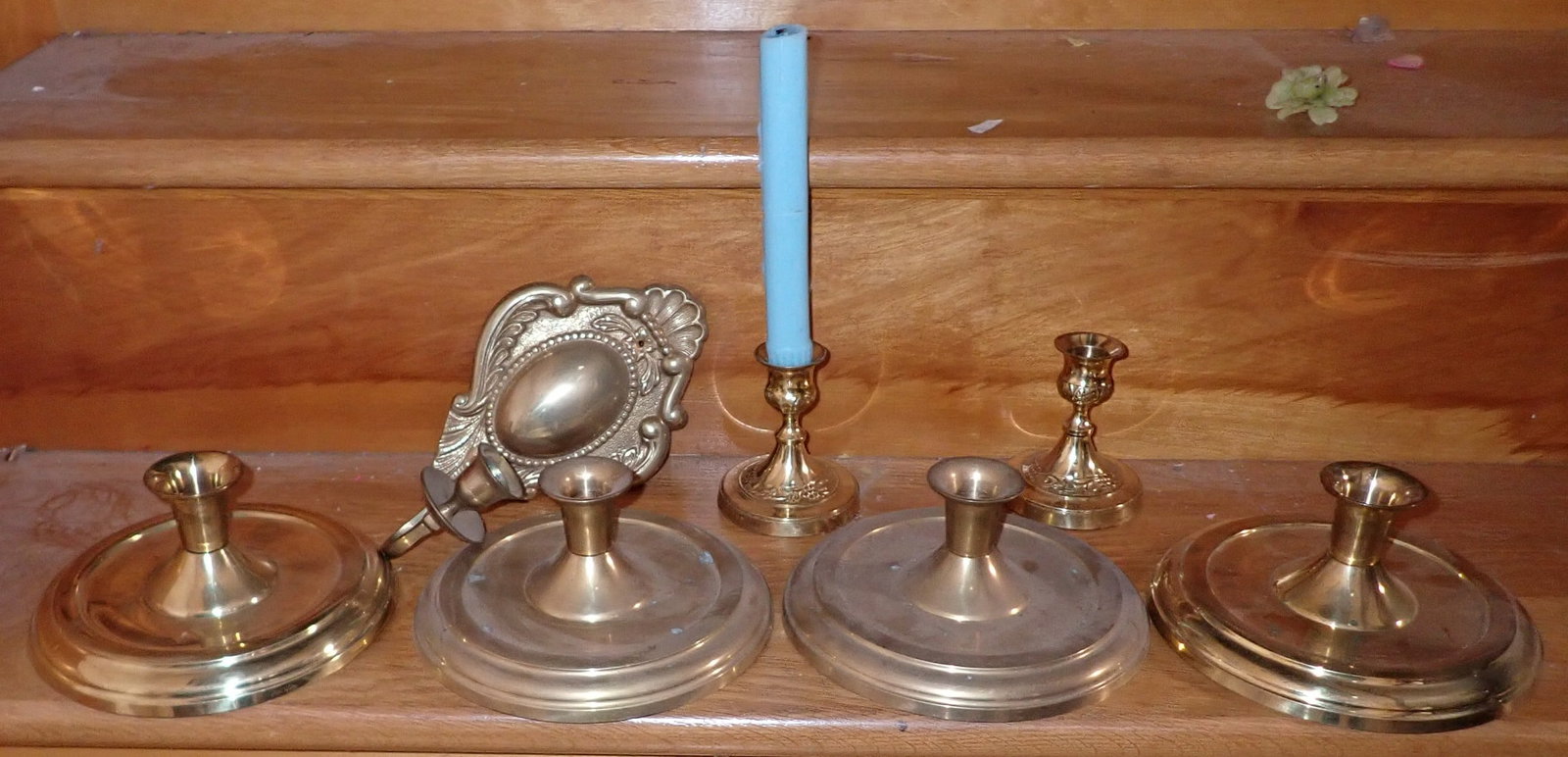 Brass Candle Holders & Sconce: 4 largest in diameter are apprx 7" in diameter.