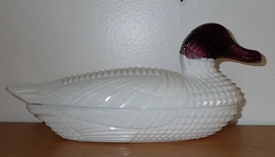 Milk Glass Duck Candy Dish