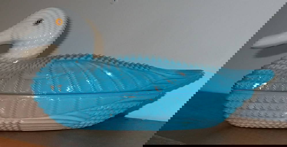 Blue Milk Glass Duck Candy Dish