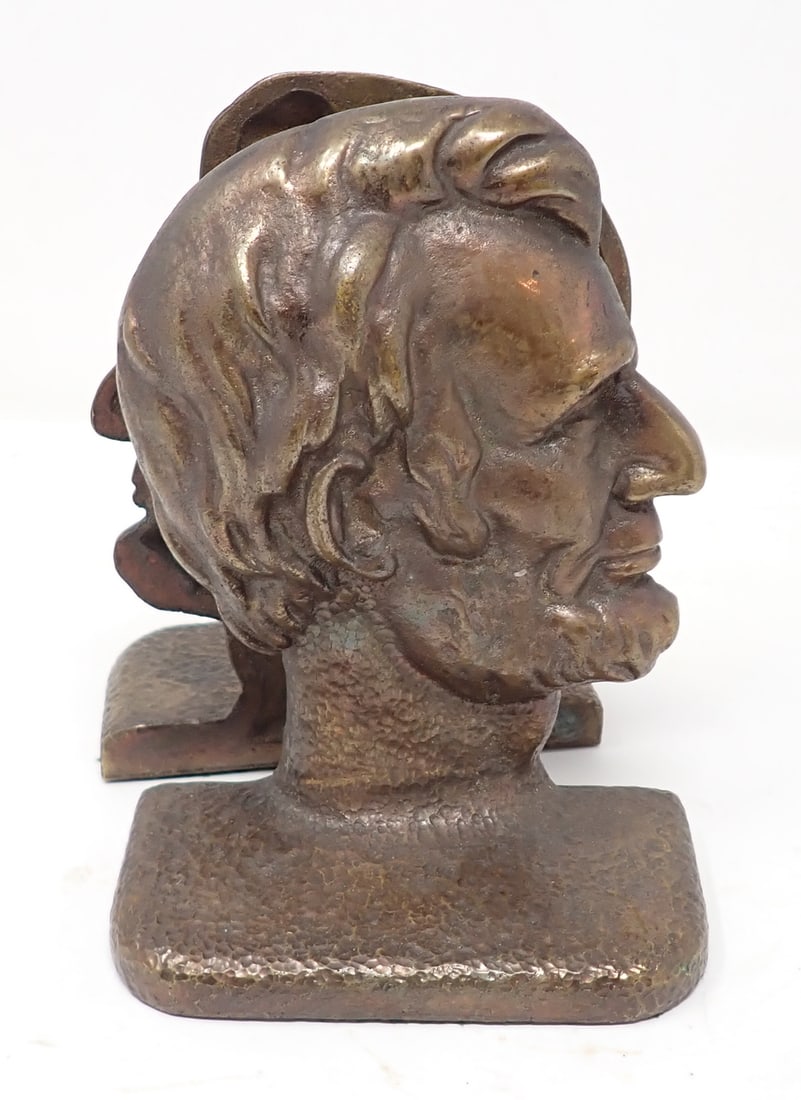 Brass Abraham Lincoln Bookends: Approx 4 3/4" x 6 1/4" tall