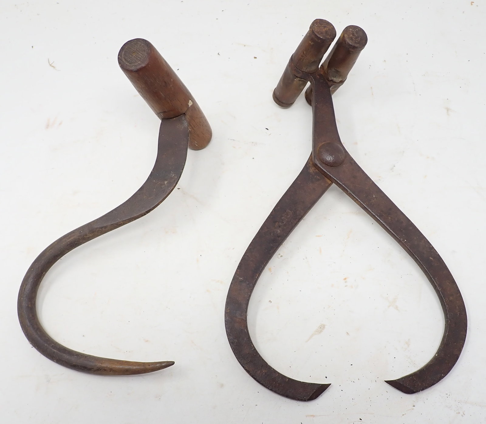 Ice Tongs and Hay Hook: Tongs are approx 6 1/2" (closed) x 11 1/4"