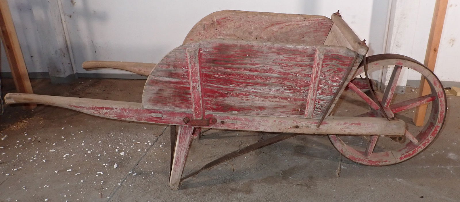 Antique Wooden Wheel Barrow in Red Paint (1 of 7)