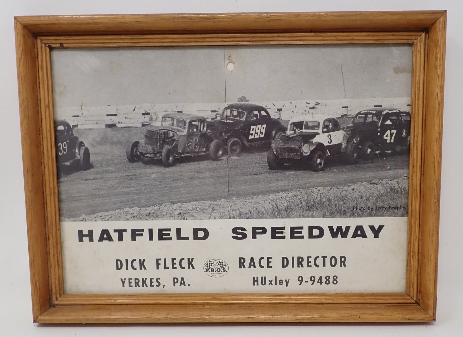Framed Hatfield Speedway Advertistment: Framed Stock car advertisement is approx 9 1/2" x 13". Seems like it may have been part of a calendar ???