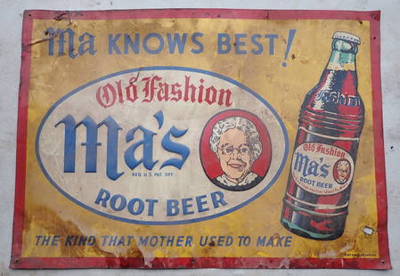 Ma's Root Beer Sign: Stout Sign Co. - Approx 19 1/2" x 27 1/2"