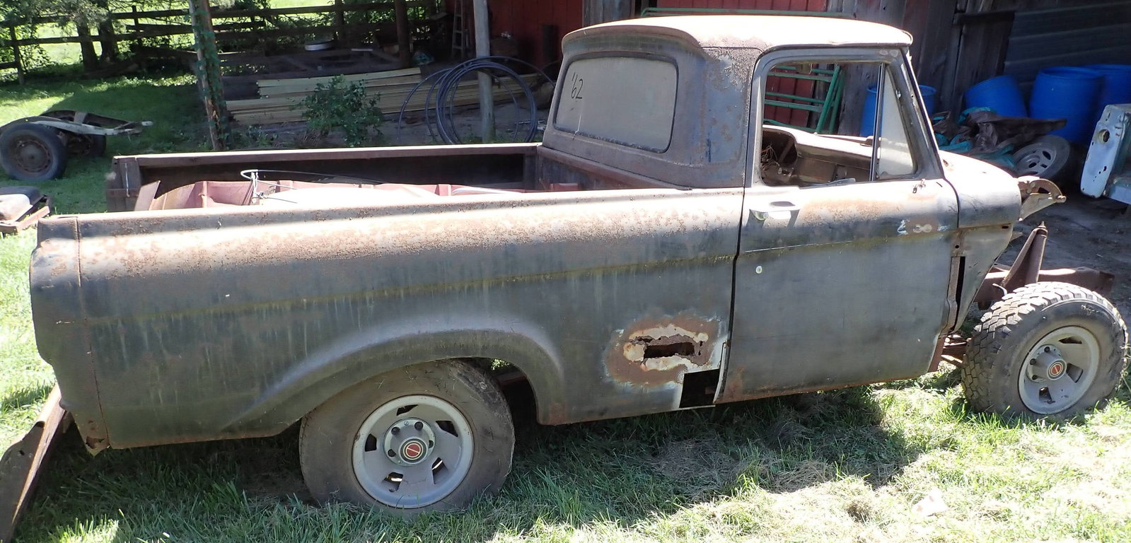 1960's Ford Unibody Pick up Truck: No Title. Sold as parts. You will need a 4x4 to remove. Bring proper help and equipment. NO SHIPPING !