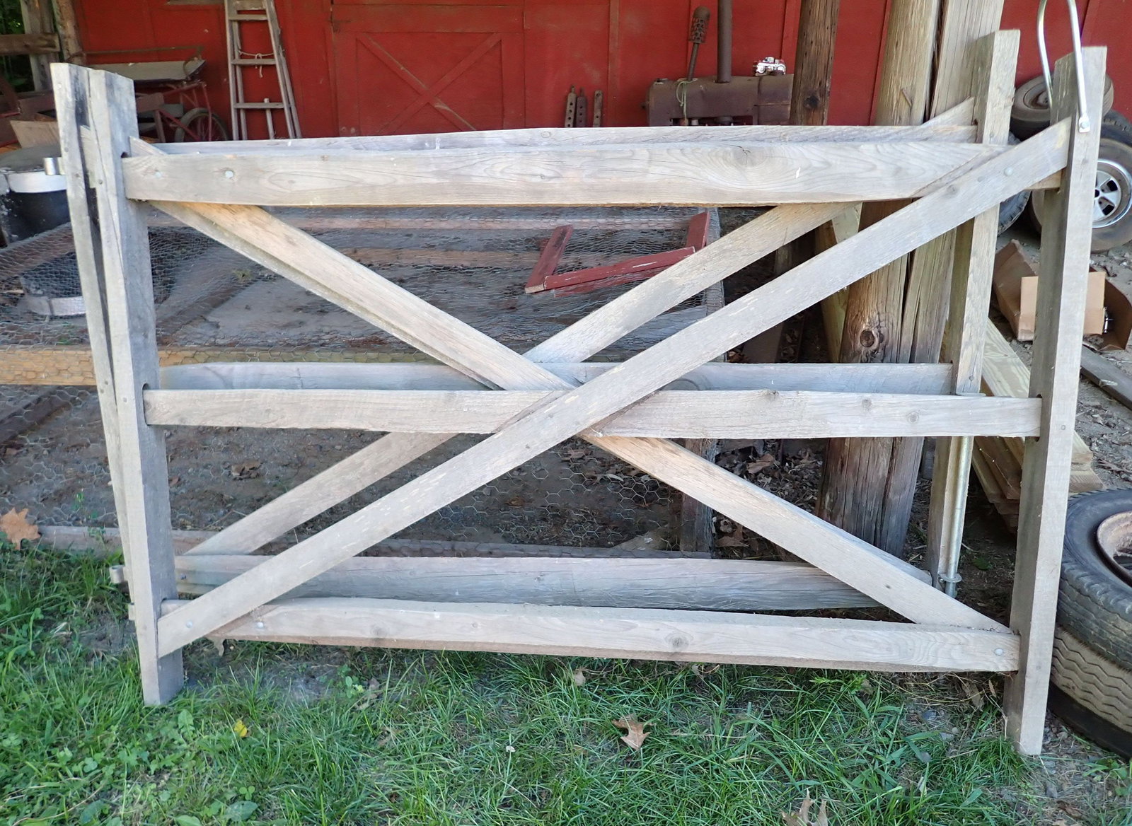 2 Wooden Gates: Approx 68 1/2" x 48 1/2" tall. You will need a 4x4 vehicle to remove. NO shipping