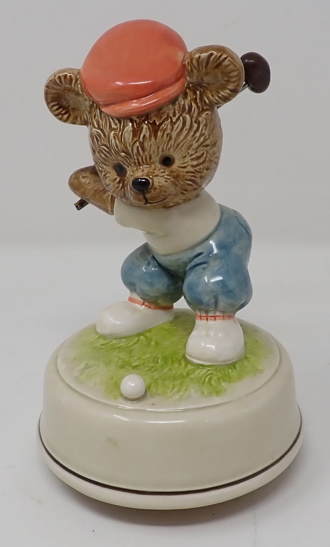 Otagiri Bear Golfer Music Box: Approx 6" tall