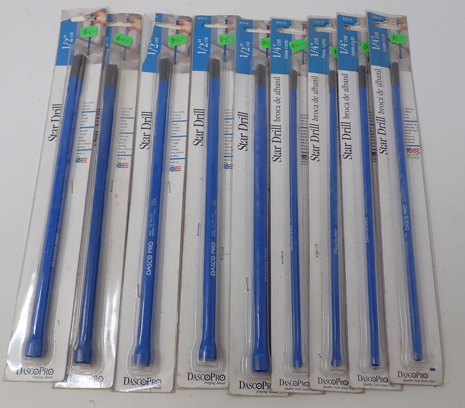 Masonary 1/4" & 1/2" Star Drills: There are (5) 1/2" and (4) 1/4"