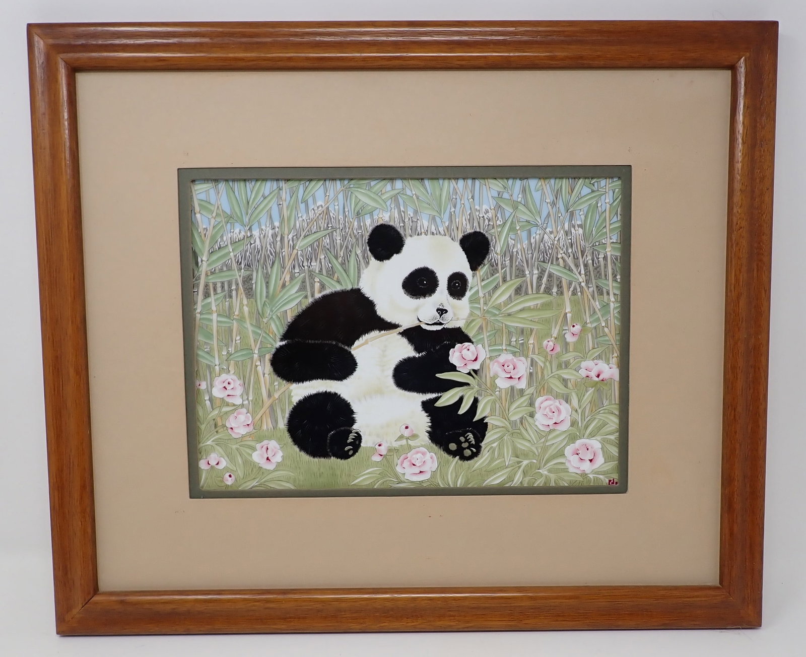 Clarence Wilson Porcelain Frame Panda Bear: The Magic Grove is approx 15" x 18 1/4"