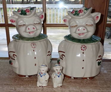 Shawnee Pig Cookie Jars Salt & Peppers: Cookie jars are approx 11 1/2" tall. NO SHIPPING