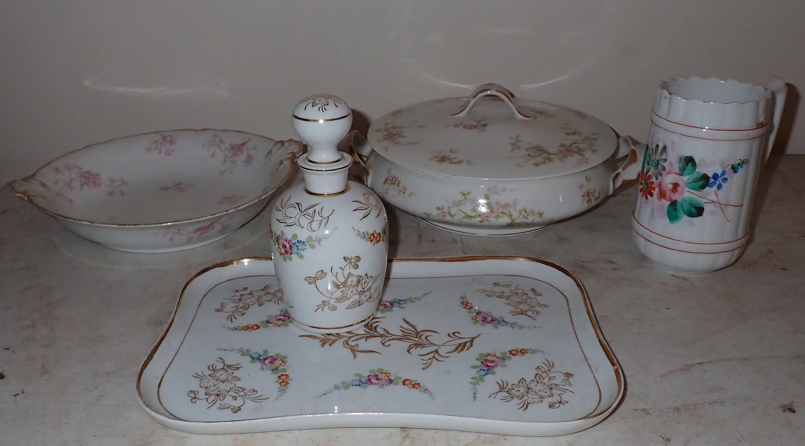 Vanity Tray Bottle Limoges Serving Bowl: Vanity tray is approx 7 3/8" x 10 3/4". NO SHIPPING